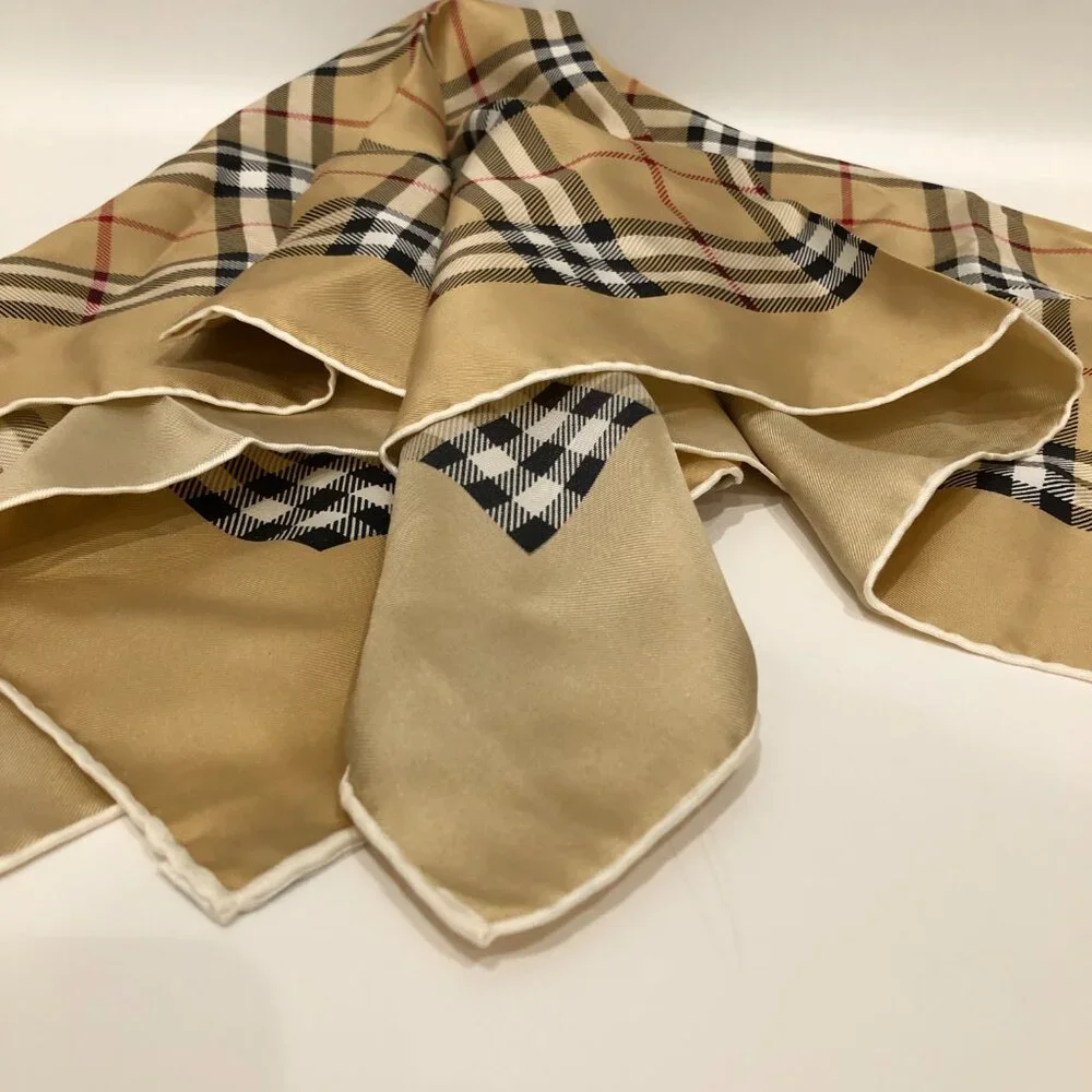 #26 Burberry Beige  Check Silk Scarf Sku# 85315 (Gently Used) - Picture 4 of 13